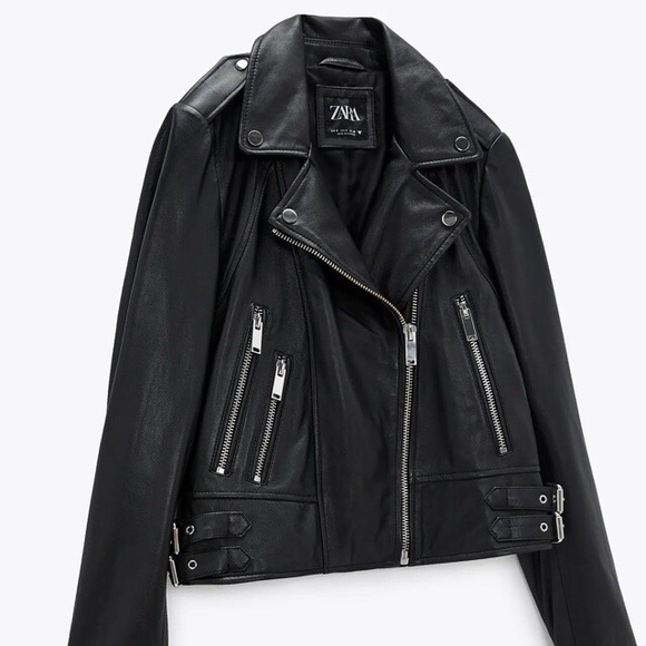 NEW WITH TAGS Zara Real Leather Biker Jacket - Picture 1 of 7